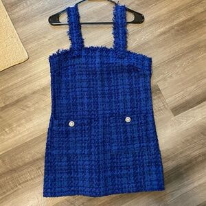 Blue Tweed Sleeveless Dress